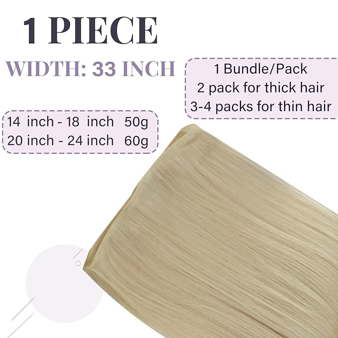 Fshine Weft Real Human Hair Extensions for Women Platinum Blonde Sew in Blonde Hair Weft Remy Human Weave One Piece 16 inch 50 g Soft Straight for Salon or DIY Hair Styling