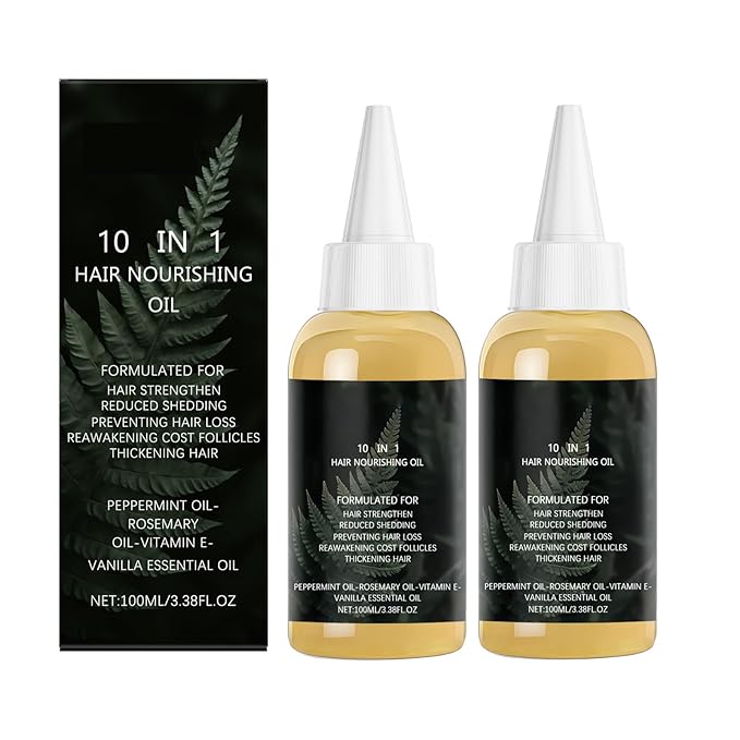 10 in 1 Hair Growth Oil, 10 in 1 Blend with Organic Rosemary, Wild Black Castor Oil & African Powder for Growth, Stronger Longer Hair For Women and Men(2PCS)