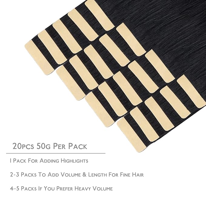 WENNALIFE Tape in Hair Extensions Human Hair, 20pcs 40g 12inch Jet Black Remy Hair Extensions Straight