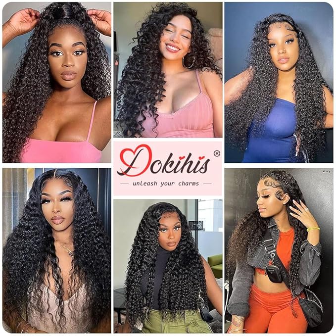 13x6 Deep Wave Lace Front Wigs Human Hair 28 Inch 200 Density HD Lace Frontal Glueless Wigs Human Hair Pre Plucked Deep Curly Natural Black