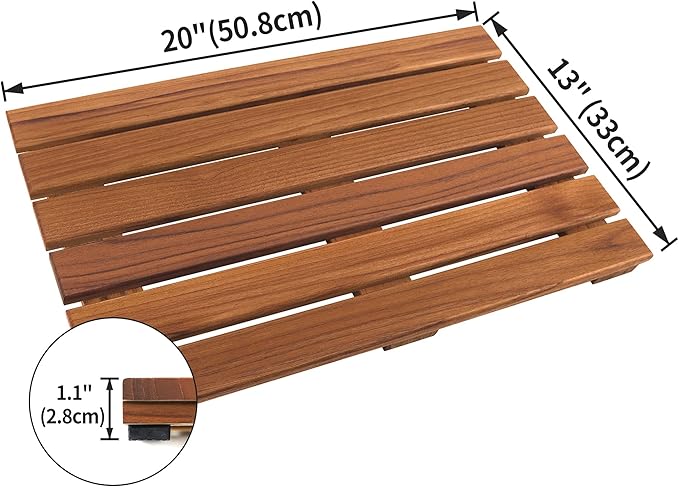 VaeFae Teak Shower Mat, Non-Slip Bath Mat, Luxury Spa Mat, Wooden Mat for Bathtub, 20 x 13 in