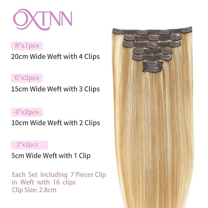 Clip in Hair Extensions Real Human Hair Dirty Blonde to Bleach Blonde 22 inch 7pcs 100g/Pack, Human Hair Clip in Extensions, Salon-Grade Quality, Easy Comfort Wear for Women (#P18/613, 22 inch)