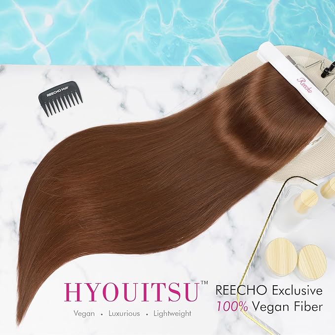REECHO 28" Straight Long 4 PCS Set Thick Clip in on Hair Extensions - Dark Copper