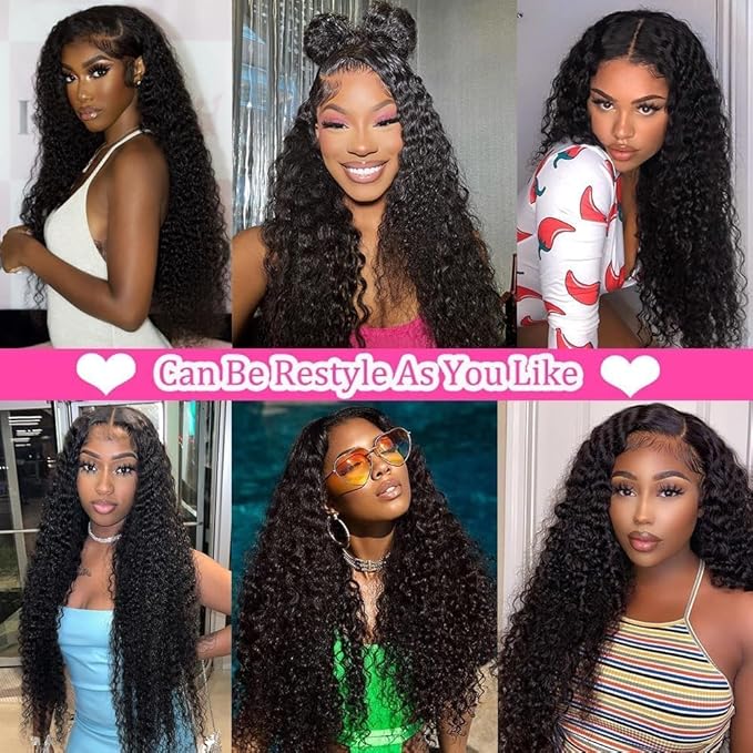 36 Inch Deep Wave Lace Front Wigs Human Hair 200% Density13x6 HD Lace Frontal Wigs Human Hair Pre Plucked Deep Wave Wig Glueless Curly Wig Natural Color
