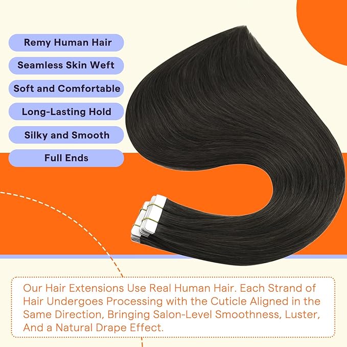Full Shine Tape in Hair Extensions Human Hair 12 Inch Color 1C Mocha Brown Invisible Double Sided Remy Human Hair Extensions Tape in 30g Straight Natural Seamless Skin Weft 20PCS Add Volume