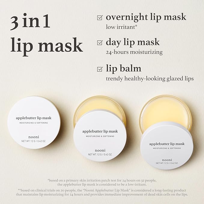 NOONI Vegan Applebutter Lip Mask Overnight – Hydrating Lip Balm & Butter with Shea Butter & Vitamins | Soothing Moisturizer, Softening Treatment for Dry Lips, Stocking Stuffers, 0.42 oz