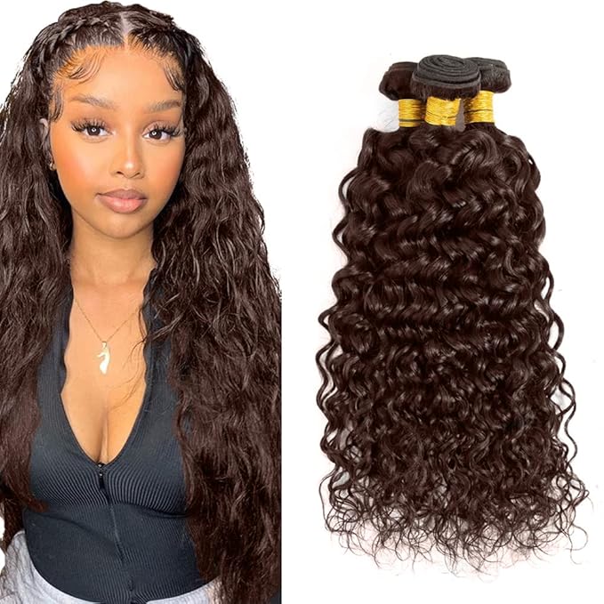 Brown Human Hair Bundles Dark Brown Water Wave Bundles 16 18 20 inch WuvuSnm #4 Wet and Wavy Bundle #4 Water Wave Bundle