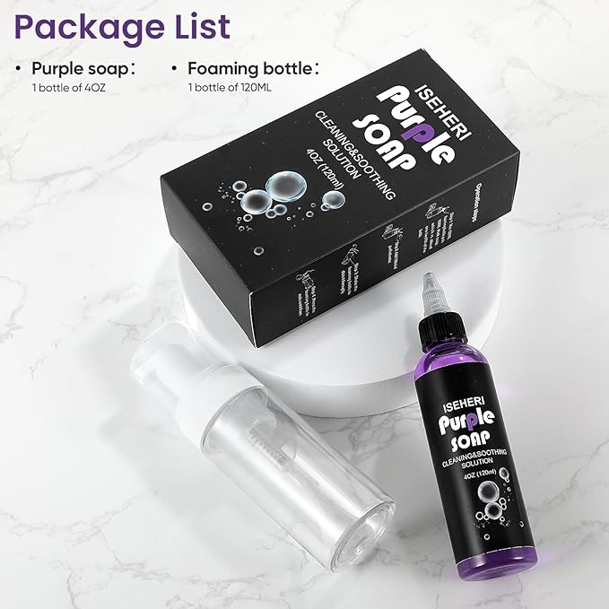 Ultra Concentrated Purple Soap Tattoo 4OZ with Foaming Bottle 120ml, Tattoo Supplies for Tattoos Piercings, Clean Skin Equipment