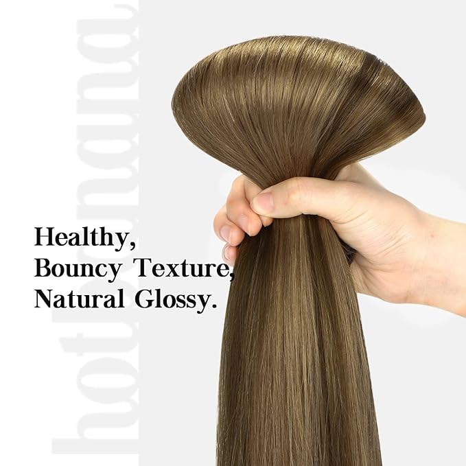 HOTBANANA Human Hair Clip in Hair Extensions, Balayage Chocolate Brown Mixed Caramel Blonde 120g Clip in Hair Extensions Real Human Hair Straight Remy Hair Clip Ins Dark Roots Ombre 24 Inch 7pcs