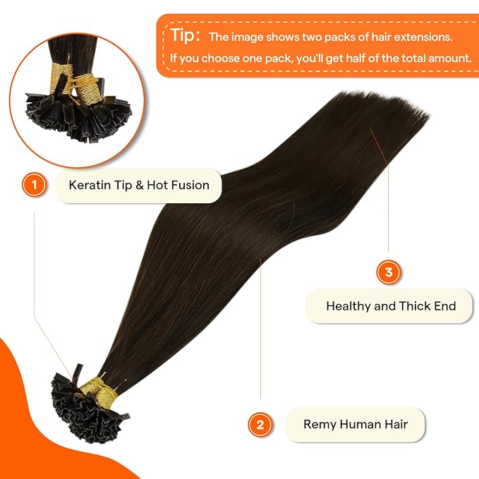 Full Shine K Tip Hair Extensions Real Human Hair Dark Brown Ktip Human Hair Extensions 16 Inch Prebonded Keratin Tip Extensions 50 Grams Natural Remy Hair for Women