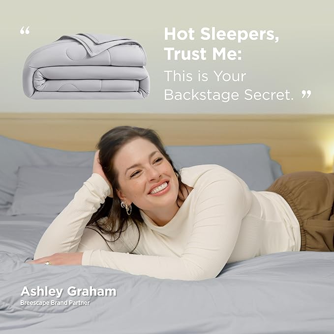 Breescape Cooling Comforter Throw Size - BlendTek™ Q-Max>0.46 Tech, Breathable Blanket for Hot Sleepers & Night Sweats Relief, Premium Lightweight Summer Bedding, 52x72 Inches, Misty Gray