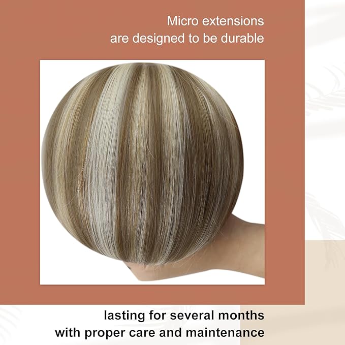Full Shine Micro Link Human Hair Extensions Brown and Blonde Balayage Human Hair Micro Ring Hair Extensions Human Hair 24 Inch Prebonded Extensions for Women 50 Grams