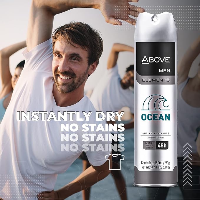 ABOVE Ocean - 48 Hours Element Antiperspirant Deodorant Set for Men - Dry Spray Protects Against Sweat and Body Odor - Leaves No White Marks - Delicate Scent - Alcohol Free - 4 pc