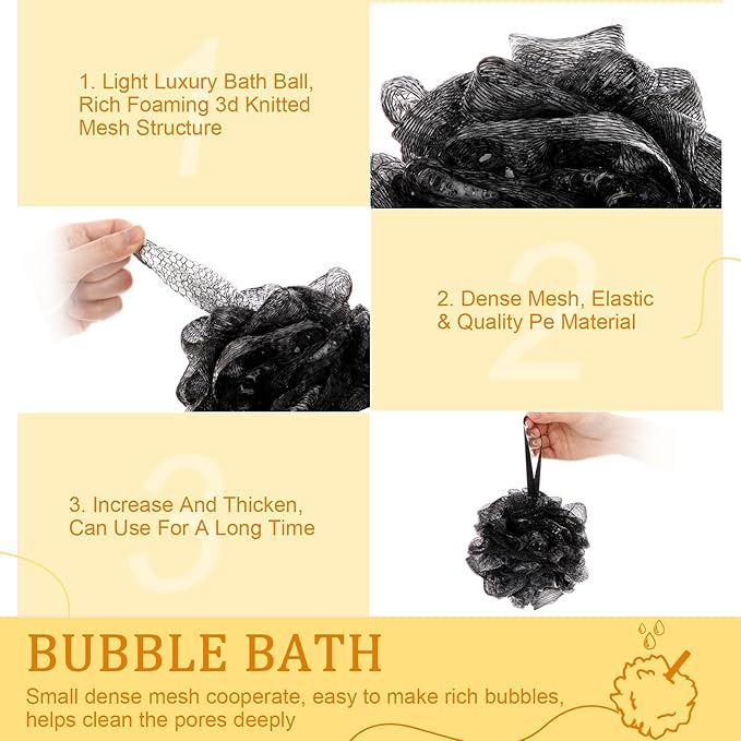 12 Pcs Christmas Bath Loofah Sponge Red Green Loofah Exfoliating Body Scrubber Shower Sponge 50g Mesh Shower Pouf Balls Gift Set for Women Men Bathing Accessories(Gold and Black)