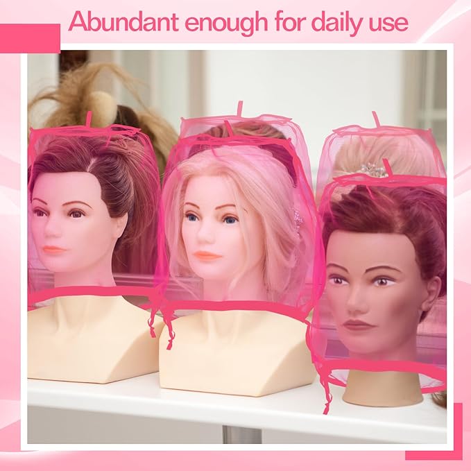 Loopeer 6 Pcs Wig Storage Bags Adjustable Wig Bag with Drawstring Portable Travel Organizer for keep from Dirt Dust(Rose Red)