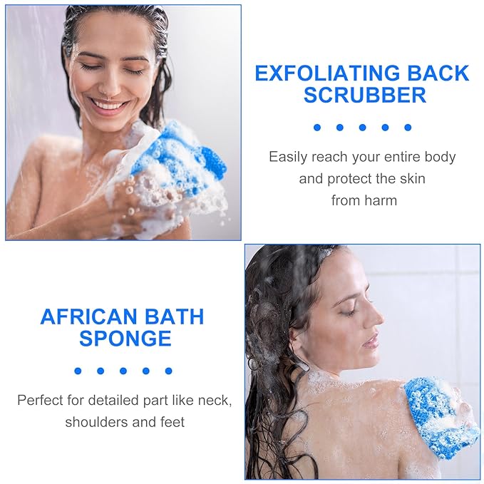 Geiserailie African Net Sponge Long Bathing Net Shower Body Scrubber Back Scrubber Skin Smoother Bathing Sponge for Daily Use or Stocking Stuffer(Light Blue)