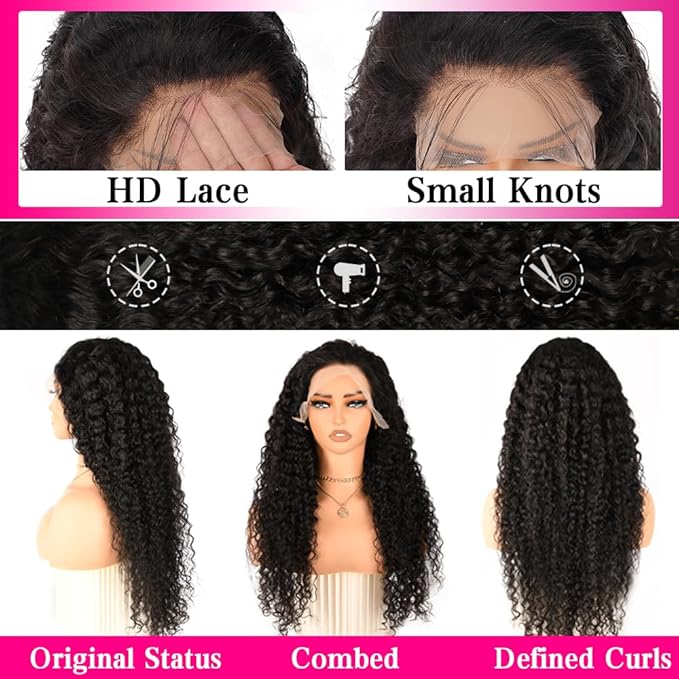 28 Inch Deep Wave Lace Front Wigs Human Hair 13x6 Deep Curly Frontal Wig Pre Plucked 200% Density HD Transparent Lace Front Wigs for Black Women Deep Wave Frontal Wigs with Baby Hair