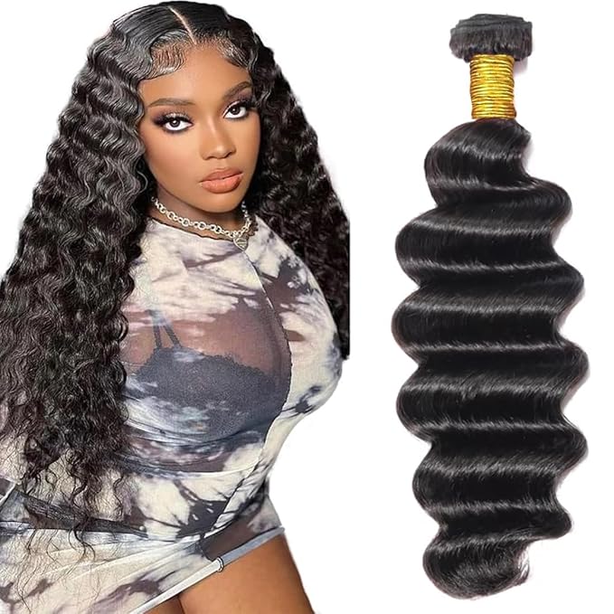 Loose Deep Wave Bundles Human Hair 1 Bundles 18 Inch Weave Bundles 12A Brazilian 100% Unprocessed Virgin Human Hair Wet and Wavy Bundles Double Weft Natural Black