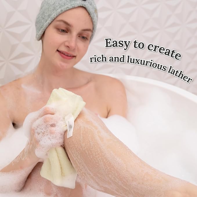 myHomeBody Exfoliating Washcloths for Showering, Loofah Body Scrubber Exfoliator, Back Shower Towel, Bath Washer for Exfoliation, Cream, Set of 2
