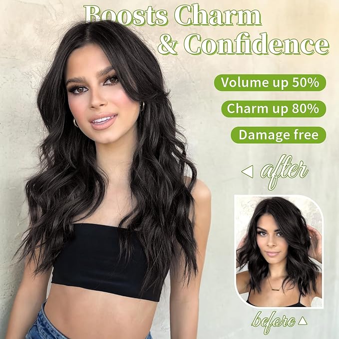 KooKaStyle Invisible Wire Hair Extensions with Transparent Headband Adjustable Size 4 Secure Clips Long Wavy Secret Wire Synthetic Hairpiece Rich Dark Brown with Warm Tones/6# 16 Inch for Women