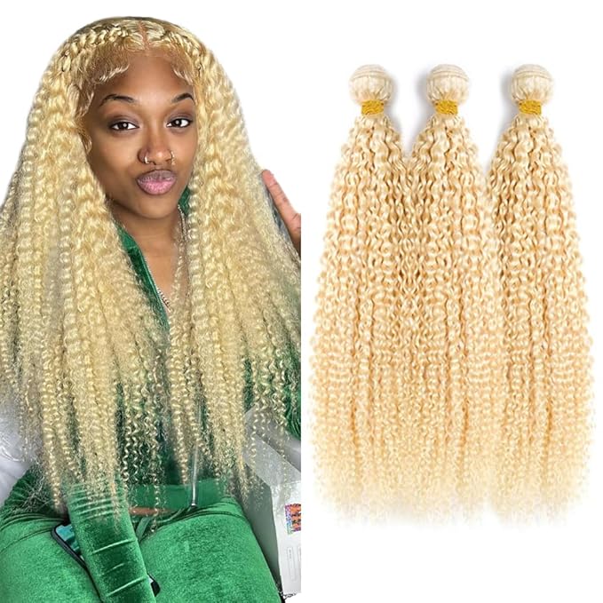 30 32 34 Inch Blonde Curly Bundles Human Hair 613 Kinky Curly Human Hair Unprocessed Virgin Hair 3 Bundles 613 Blonde Curly Bundle