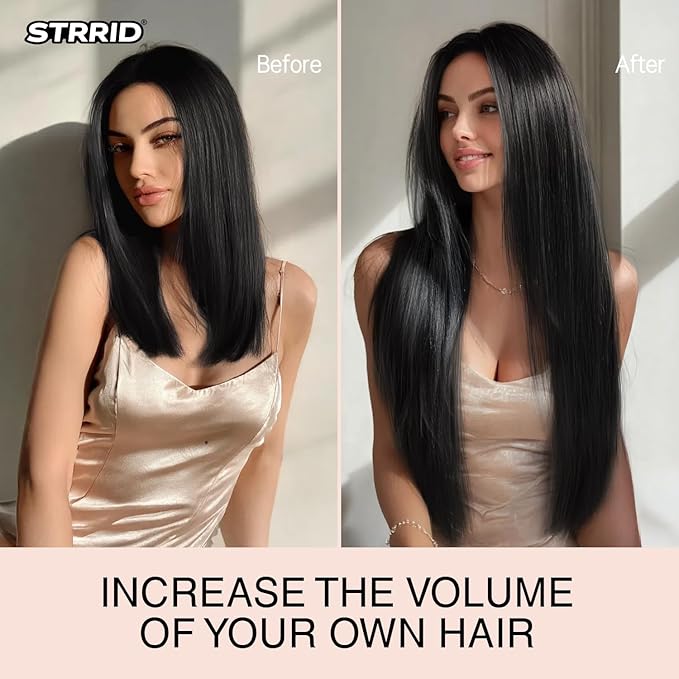 Natural Black Hair Extension Clips 26 Inch Long Invisible Straight Thick Synthetic Clip in Extensions Ins 5PCS Easy Installation Fake Soft Hairpieces for Women Weddings Party Daily Use 8.1 Oz