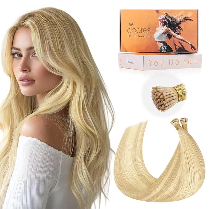 Doores Itip Hair Extensions, Drity Blonde Mixed Platinum Blonde 14 Inch 100g/200s, Real Human Hair Extensions, I Tip Hair Extensions Human Hair