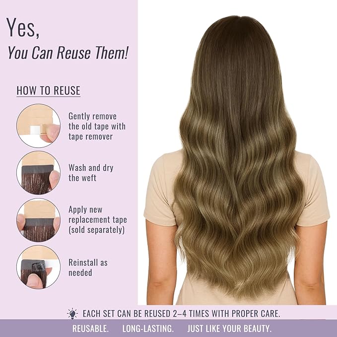 Fshine Balayage Tape-in Hair Extensions - Human Remy Hair, 14 Inch Dark Brown to Caramel Blonde, Straight, for Moms 20 pcs 50 g,for Moms & Busy Moms