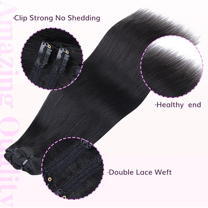 IDN BEAUTY Clip In Hair Extensions Real Human Hair, Straight 16 Inch 120g 7pcs Natural Black Real Virgin Human Hair Clip Ins Real Human Hair Black Women Thick Human Hair Clip In Extensions