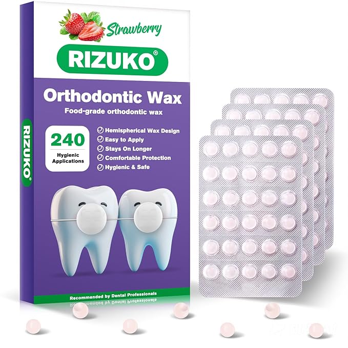 Orthodontic Wax for Braces - 240 Dental Wax Dots | Hygienic Individual Wraps, Strawberry