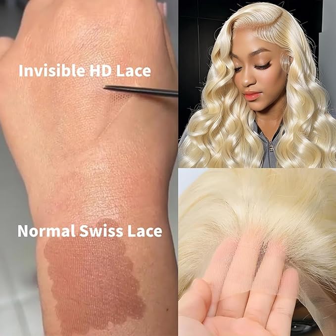200 Density 613 13x6 HD Lace Front Wigs Human Hair 12A 613 Body Wave Lace Front Wigs Human Hair Pre Plucked Wet And Wavy Blonde Wig Body Wave Frontal Wig 13X6 For Black Women Natural Hairline 26 Inch