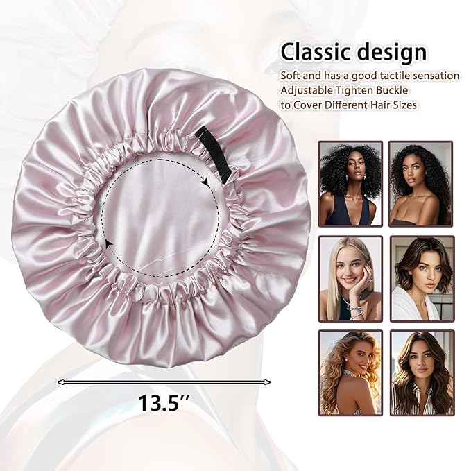 Large Microfiber Hair Towel Wrap & Satin Bonnet Set for Women, Ultra Absorbent Turban 24x42 Inches & Adjustable Night Cap for Curly Hair, Prevents Frizz & Breakage, Stocking Stuffers