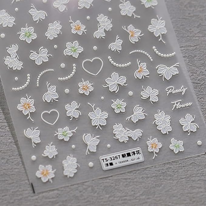 5D Embossed Flower Nail Stickers for Nail Art Floral Nail Art Stickers Self-Adhesive Nail Decals for Women Nail Supplies Design Sticker(1, Flower)