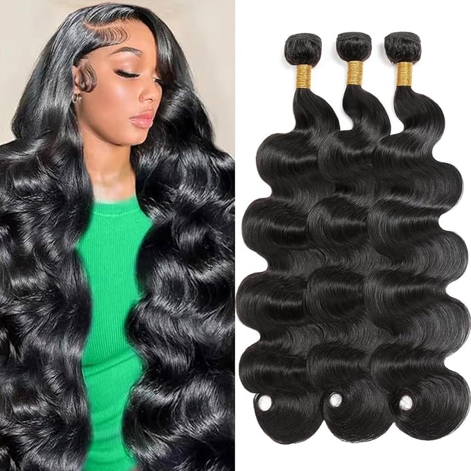 12A Human Hair Bundles 16 18 20 Inch Body Wave 3 Bundles Human Hair 100% Unprocessed Brazilian Virgin Hair Bundles Quick Weave Hair Extension Natural Black