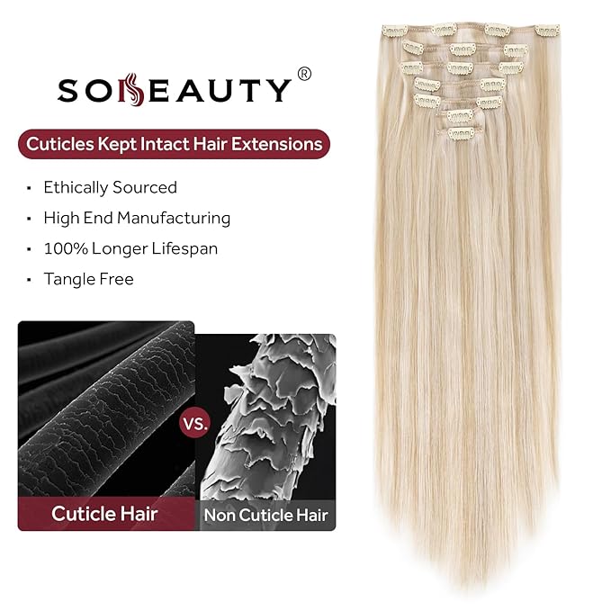Clip in Hair Extensions Real Human Hair, 100% Remy Hair Extensions Clip Ins, Dark Blonde Highlighted Bleach Blonde Hair Extension for Women, #P18A/613A 16Inch 120G 7PCS