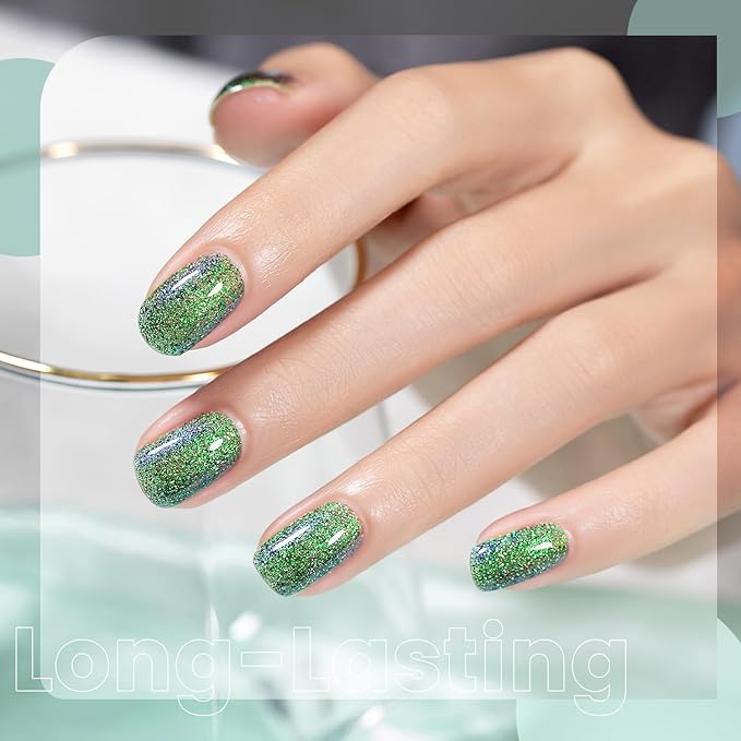 RARJSM Chameleon Gel Nail Polish Green to Purple Multichrome Big Flakes Color Changing Glitter Chrome GelPolish Curing Requires Sparkle Shimmer Nail Gel Varnish Soak Off DIY at Home Salon 15ml
