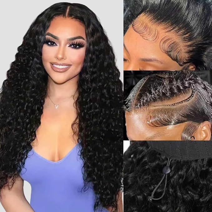 28 Inch Water Wave Lace Front Wigs Human Hair Pull Go 13x6 HD Transparent Lace Frontal Glueless human Hair Wigs 200% Drawstring Wigs With BabyHair Wet And Wave Human hair Wig For Black Women