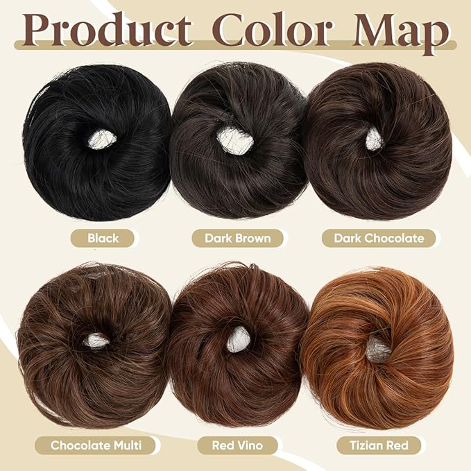 CJL HAIR 2PCs Small Cute Messy Bun Hair Piece for Thin Hair Women Mini Synthetic Curly Bun Scrunchies Updo Hairpieces Black