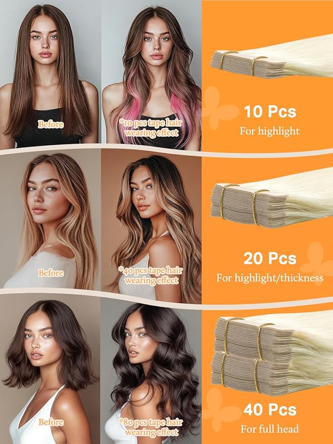 DOORES Tape in Hair Extensions Real Human Remy, Pearl Blonde 18 Inch 50g 20pcs, Tape in Extensions Human Hair Real Remy Natural Straight Light Blonde Seamless for Women