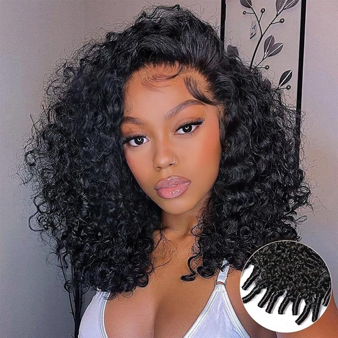 Tinashe Human Hair Wig Bob Burmese Curly Glueless Wigs Human Hair Pre Plucked Pre Cut Pre Bleached Wear And Go 6x5 HD Lace Front Closure Wigs for Black Women Side Part Natural Black Wig 16inch