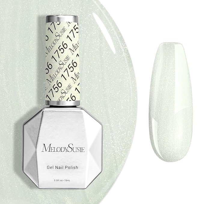 MelodySusie White Shimmer Gel Nail Polish,0.5fl oz Soak Off UV LED Green White Sparkle Gel Polish Gift for Women Nail Art Manicure Salon DIY Nail Design Decoration at Home-1756
