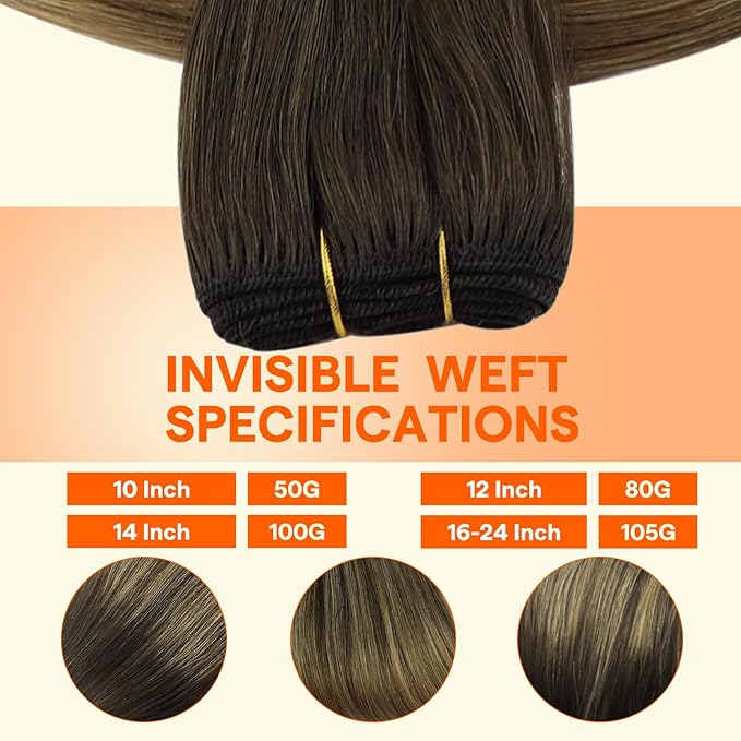 Full Shine Sew In Hair Extensions Balayage Hair Extensions Sew In Weft Hair Extensions Human Hair Color Dark Brown To Ash Brown Mix Blonde Human Hair Weft 105G 22 Inch