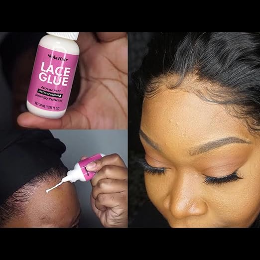 Dolahair Lace Glue, 1.3 Ounce, Waterproof, Extreme Hold, Invisible Bonding for Wigs & Hair Systems, Includes 2 Elastic Bands