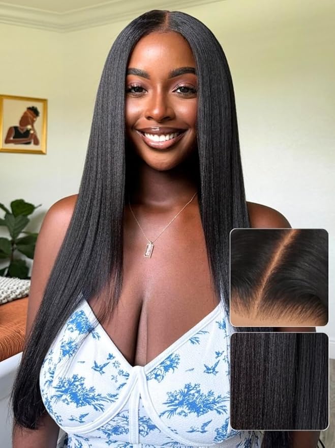 Nadula Yaki Straight Glueless 5x5 Thin HD BlendAway Lace Closure Bye Bye Knots Wigs Human Hair Pre Cut/Plucked/Bleached Match All Skin Tones Pre Everything Glueless Wigs 180% Density 24inch