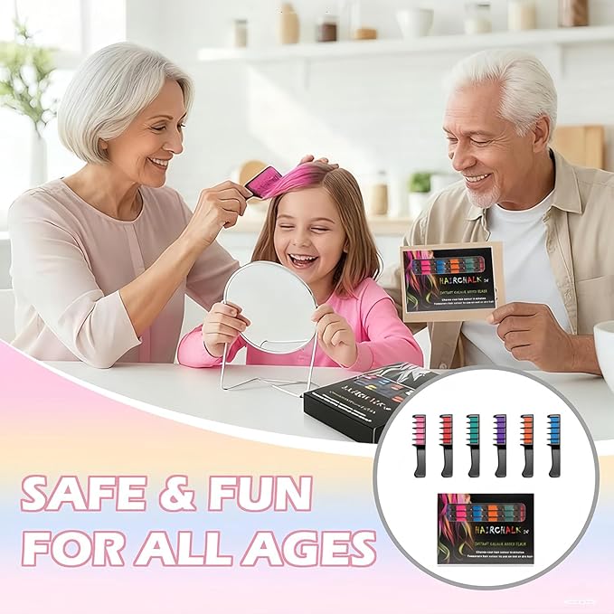 12 Colors Festive Fun Hair Chalk Combs, Temporary Glitter Hair Colors Hair Chalk Combs, Washable DIY Hair Color Dye for Birthday Christmas Party Gifts (6 Color)