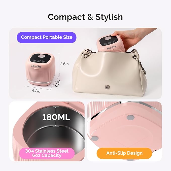 [2025 Upgraded] MelodySusie 2 in 1 Nail Tool Cleaning Machine, 3 Timers Mode for Nail Drill Bits, Nail Art Brush, Nail Clipper, Jewelry Cleaning, Salon & Home Use, Pink,DL-160