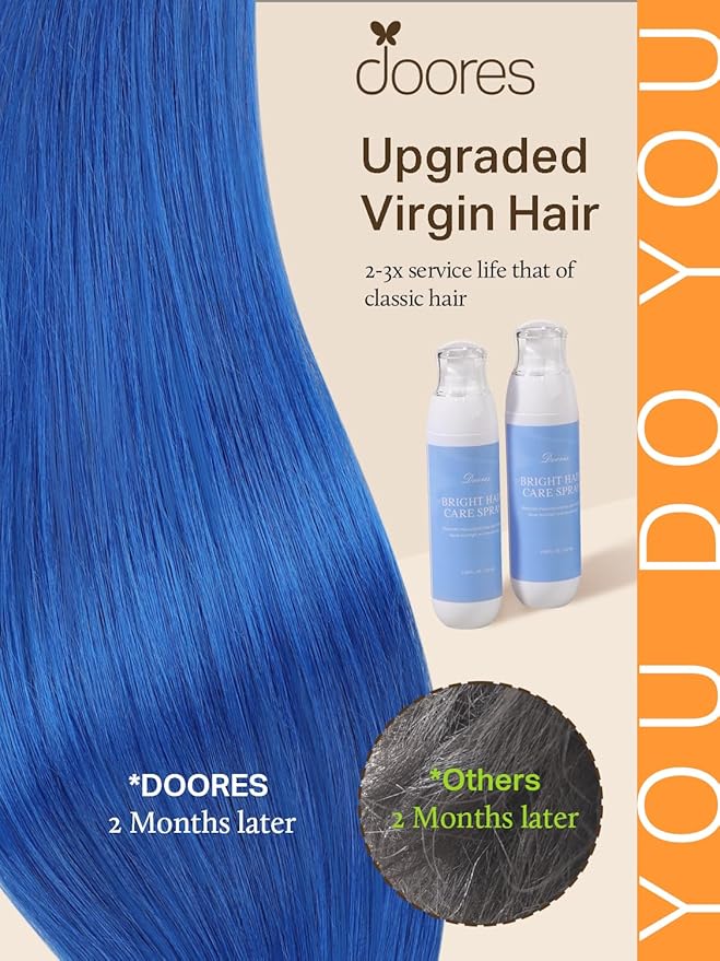 DOORES Hair Extensions Tape in Blue 14 Inch 25g 10pcs, Human Hair Extensions Straight Remy Hair Skin Weft