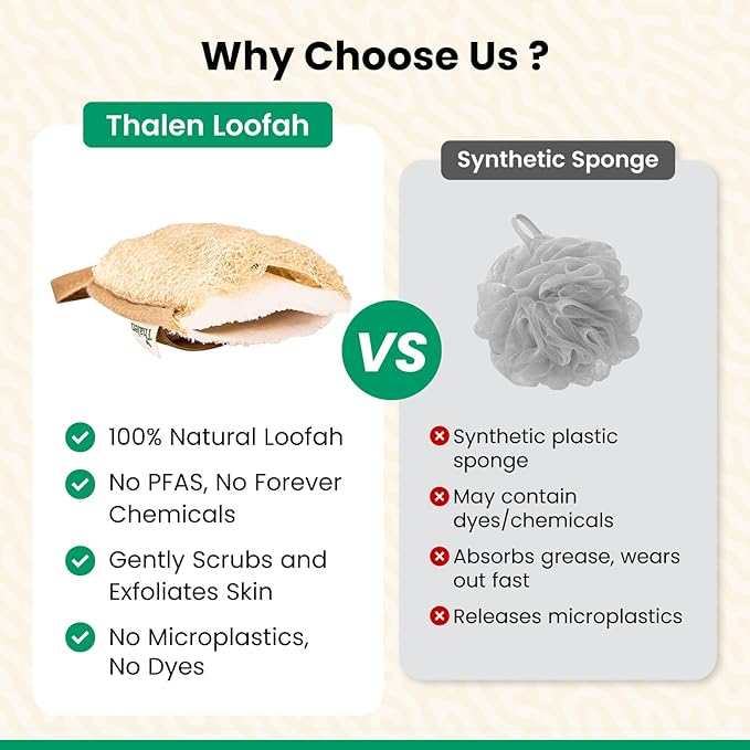 Thalen Natural Loofah Exfoliating Scrubber Body and Face - 3-Pack | Plastic-Free Loofah, No PFAS, Bath Sponge for Women, Shower Scrubber Exfoliator, Face Scrubber for Smooth Skin - Black Obsidian
