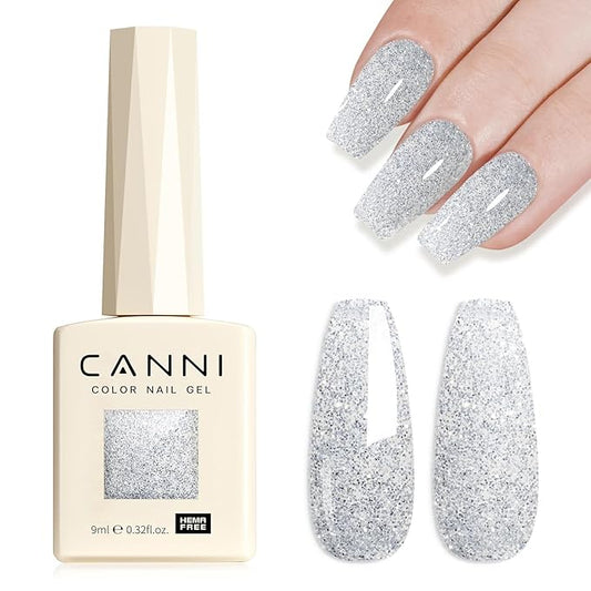 CANNI Glitter Gel Nail Polish – 1pcs 9ml Silver Iron Color, Soak Off UV LED Nail Gel for DIY Nail Art, Salon or Home Manicure