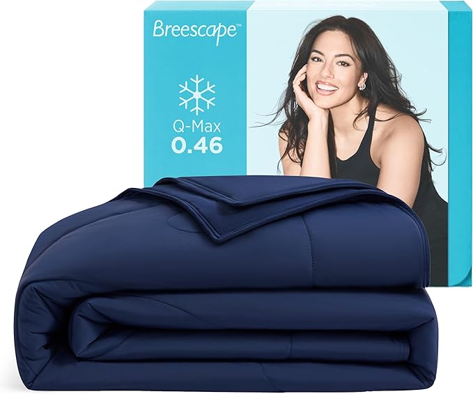 Breescape Cooling Comforter Throw Size - BlendTek™ Q-Max>0.46 Tech, Breathable Blanket for Hot Sleepers & Night Sweats Relief, Premium Lightweight Summer Bedding, 52x72 Inches, Twilight Blue